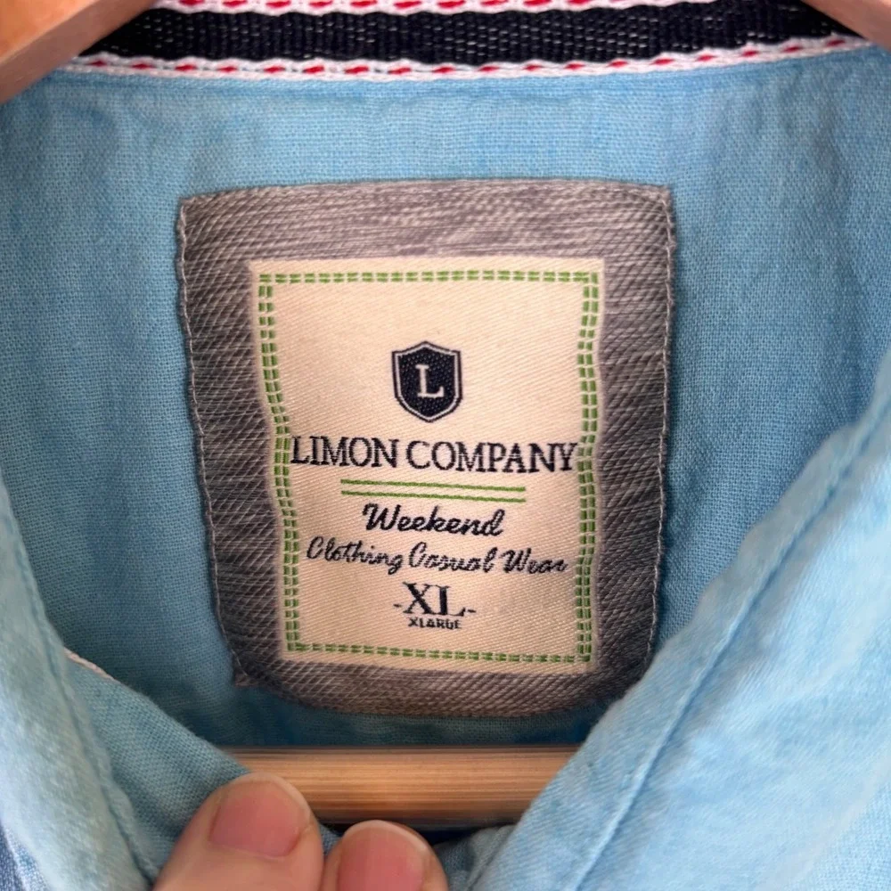 Limon Company Linen‎ Shirt Roll Tab Short Sleeve Casual Blue - Measures Large